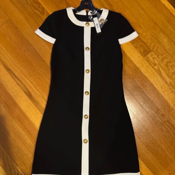 NWT Alice & Olivia Coley Button Mini Shift Dress Black/White Women Size 0 - Picture 7 of 15